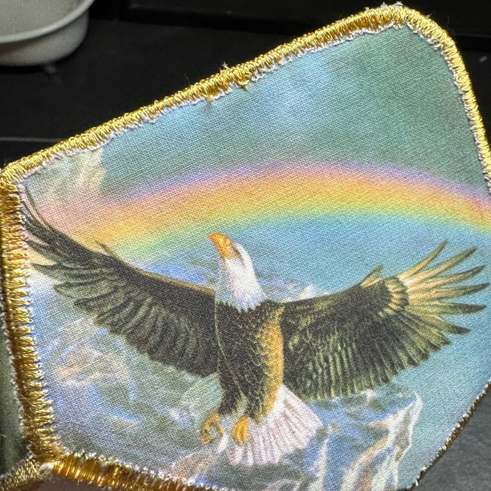 Vtg Native Southwest Fabric Trinket Bowl Wolves Eagles‎ Dreamcatcher Gold Indian